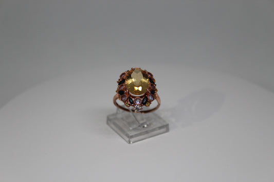 Citrine Ring with Tanzanite & Blue Sapphire Accents in 925 Sterling Silver (Rose Gold Plated)