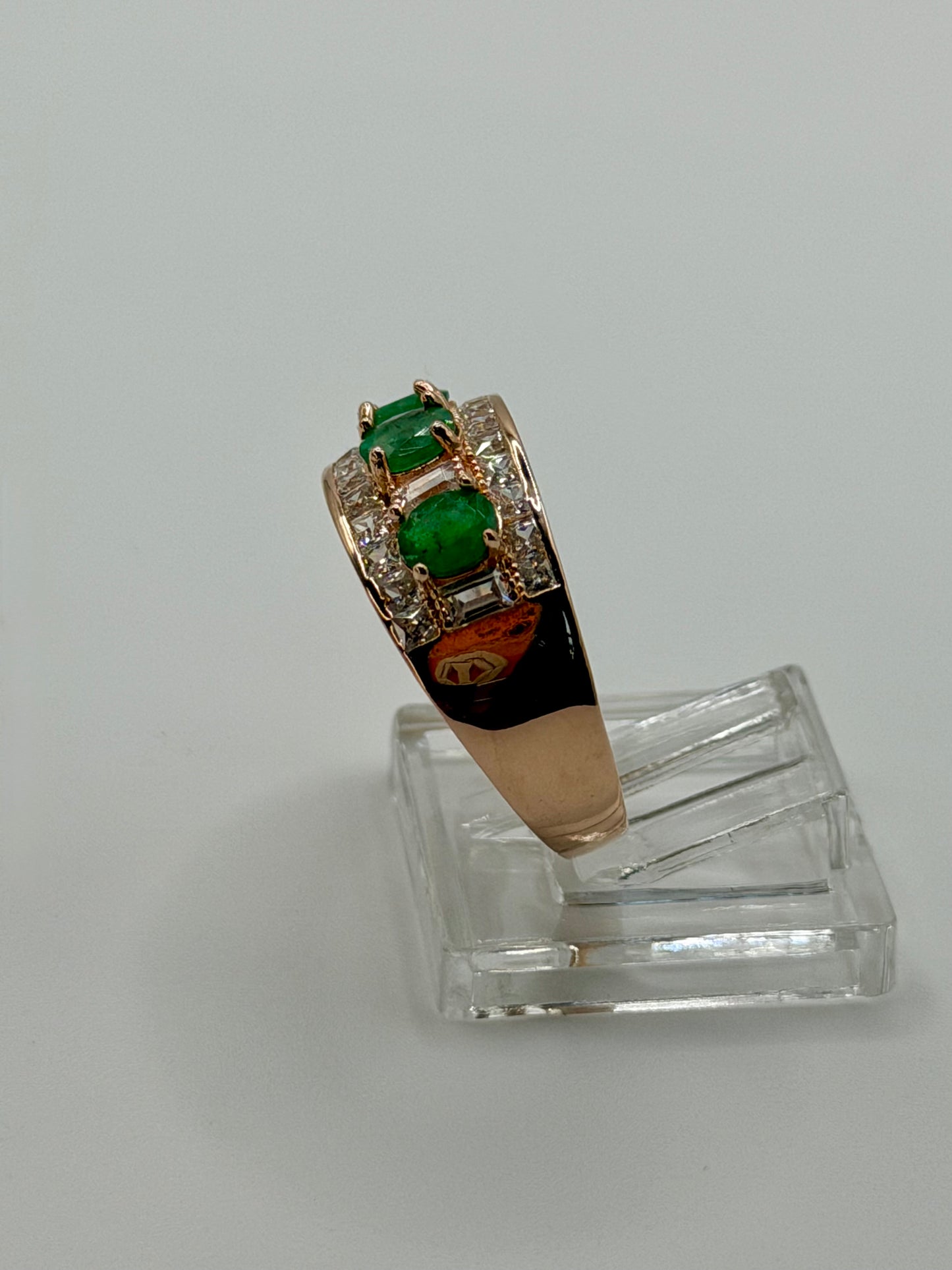 Natural Zambian Emerald Three-Stone Ring – 0.57 CT Total Weight
