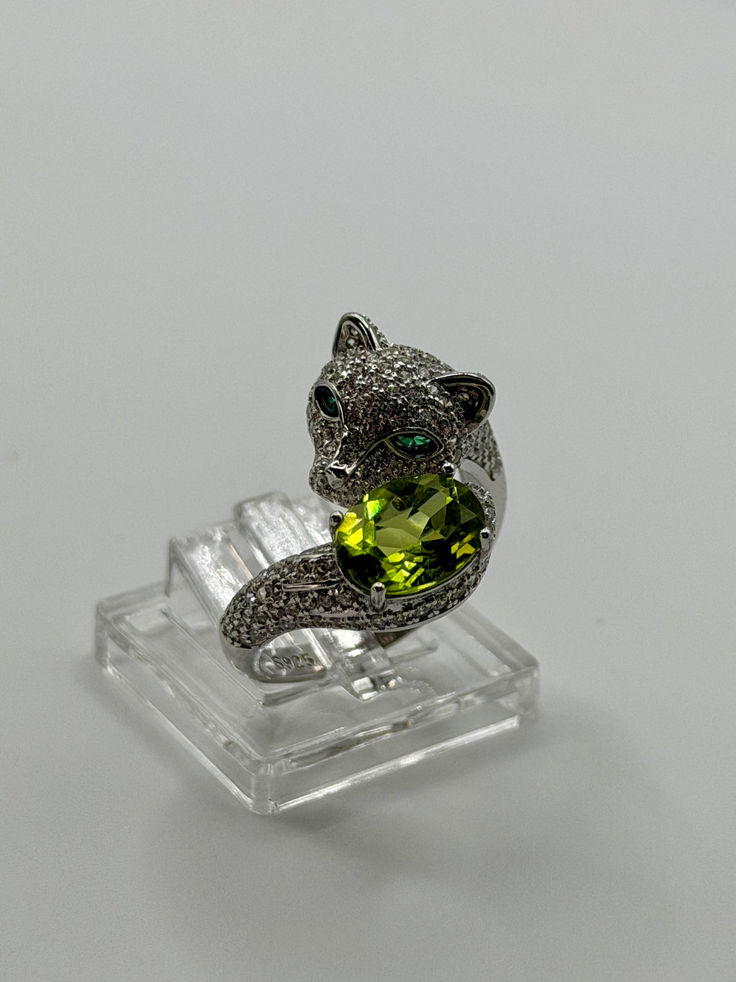 Natural Peridot Panther Ring