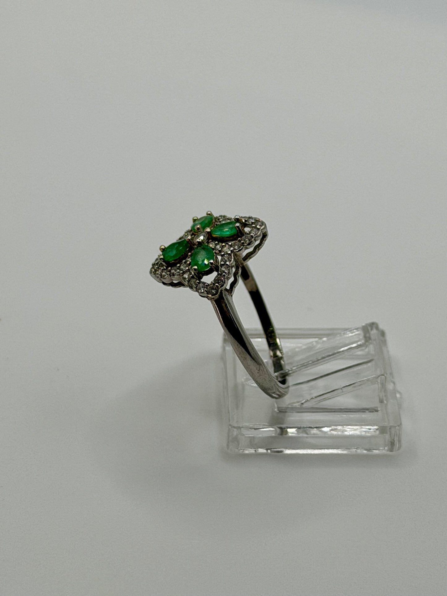 Natural Zambian Emerald Floral Ring – 0.76 CT Total Weight