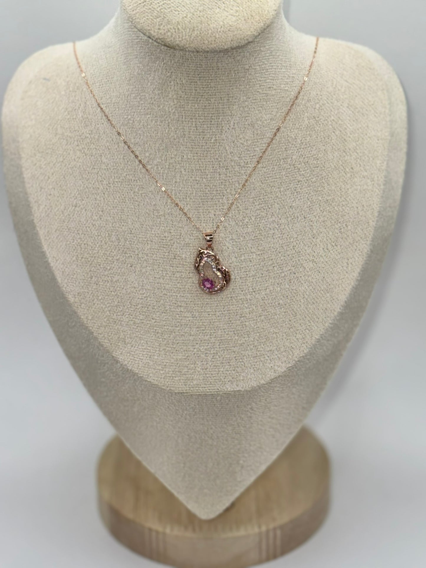 925 Sterling Silver Pink Sapphire Hulu Pendant Necklace