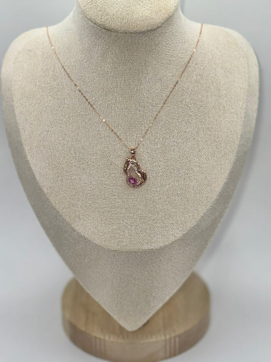 925 Sterling Silver Pink Sapphire Hulu Pendant Necklace