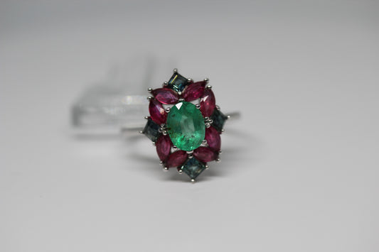 Emeral, Ruby & Sapphire Cocktail Ring