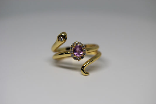 Pink Sapphire Snake-Inspired Ring| 925 Gold-Plated Sterling Silver