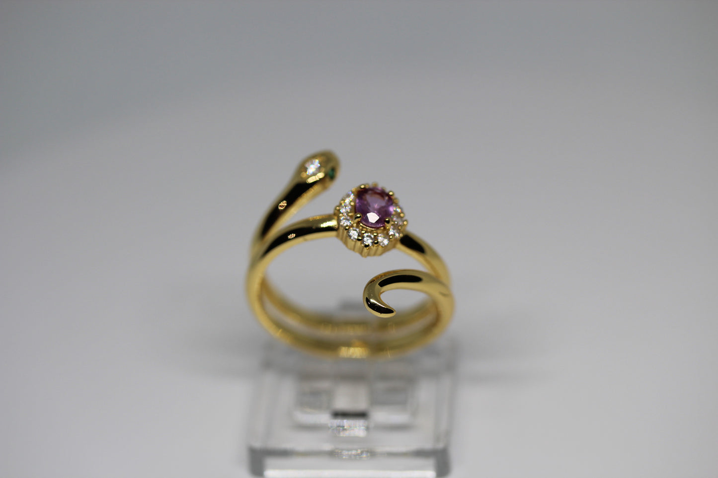 Pink Sapphire Snake-Inspired Ring| 925 Gold-Plated Sterling Silver
