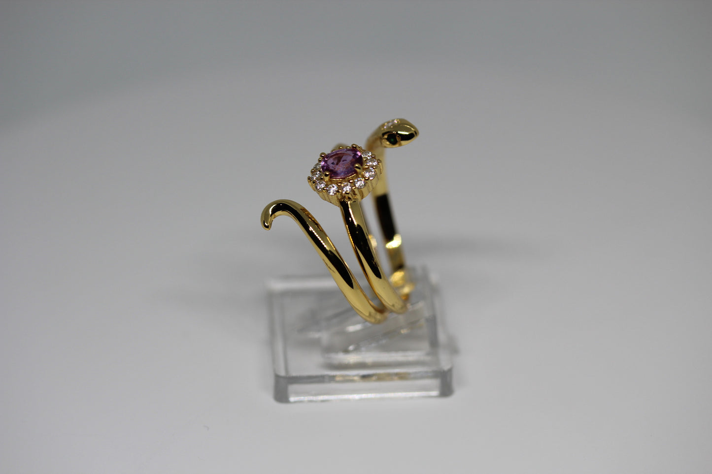 Pink Sapphire Snake-Inspired Ring| 925 Gold-Plated Sterling Silver