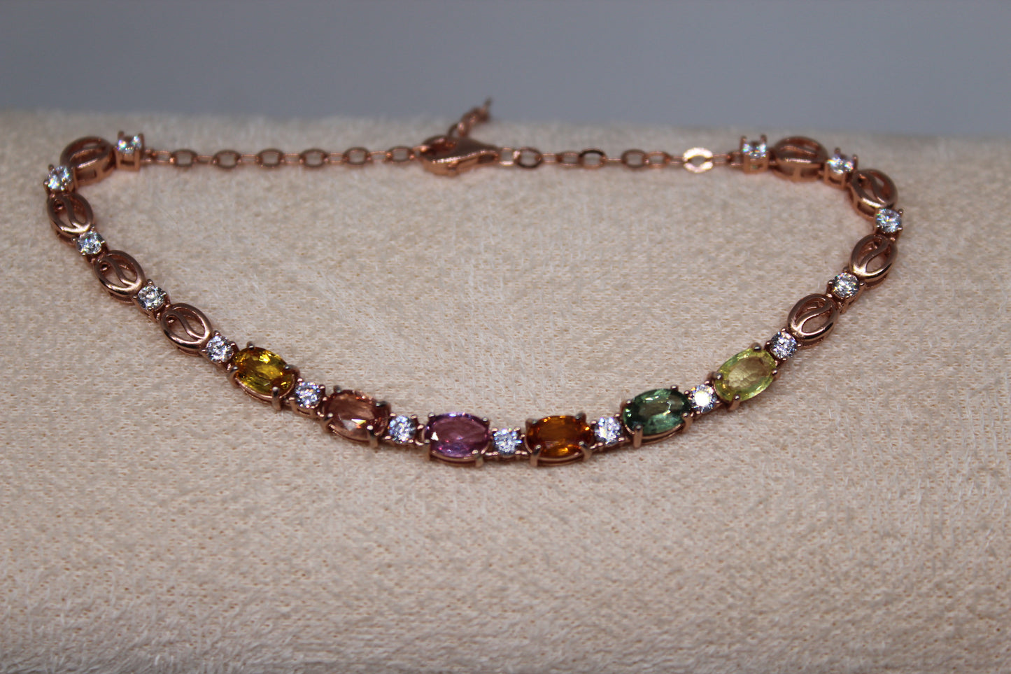 Multicolor Sapphire Bracelet in 925 Sterling Silver with Rose Gold Plating