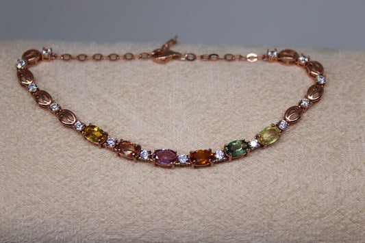 Multicolor Sapphire Bracelet in 925 Sterling Silver with Rose Gold Plating