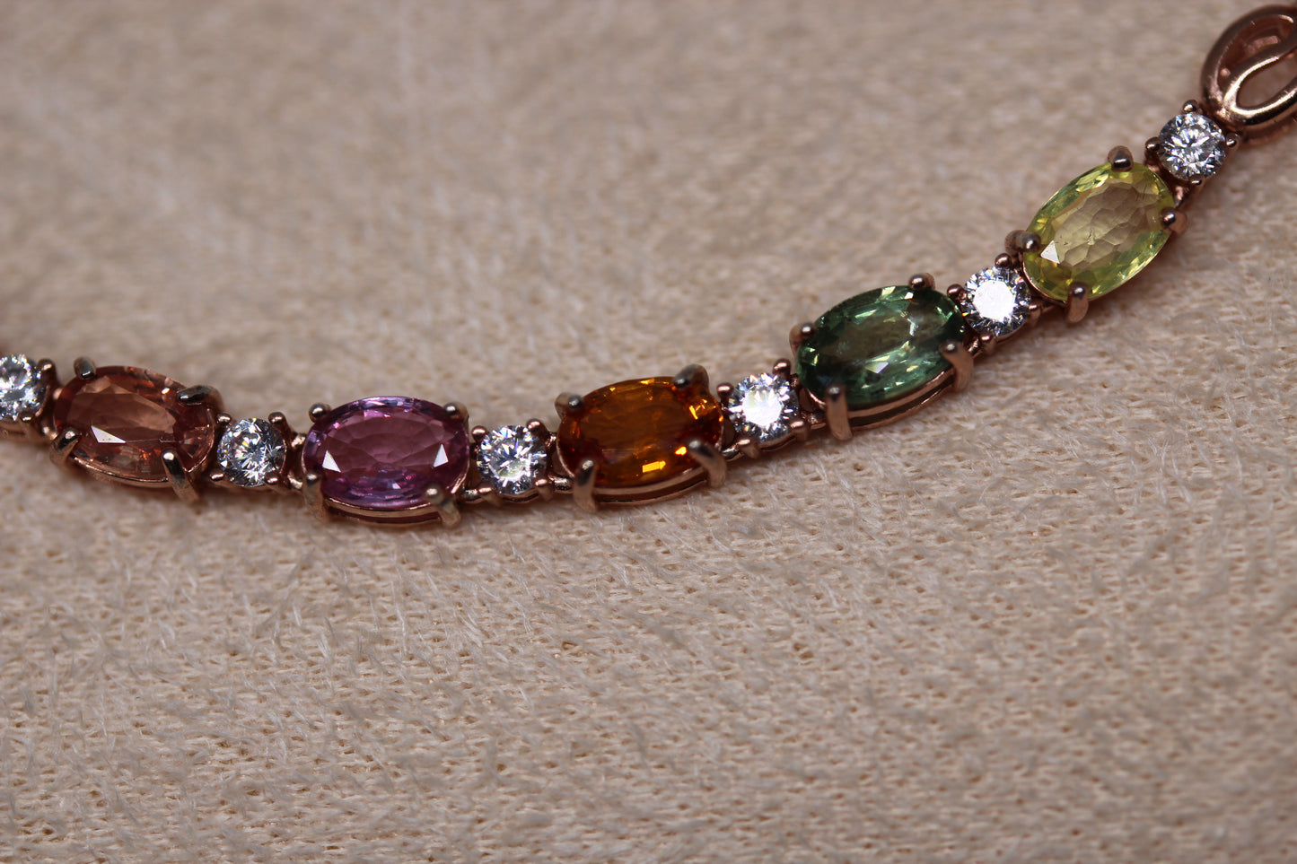 Multicolor Sapphire Bracelet in 925 Sterling Silver with Rose Gold Plating