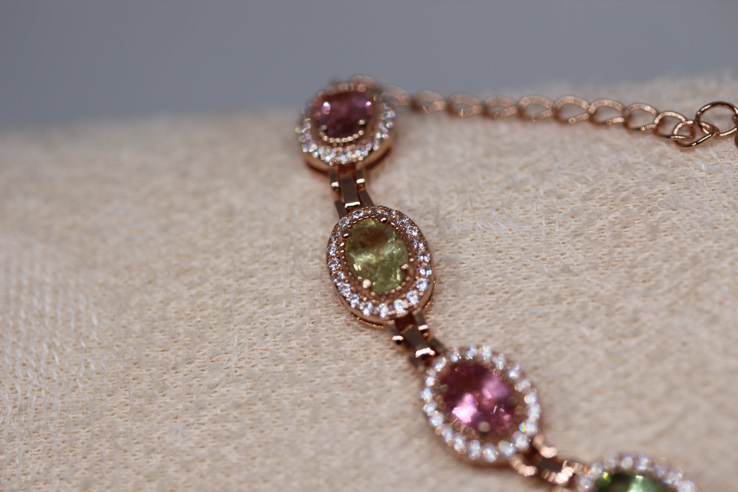 Colorful Tourmaline Bracelet in 925 Sterling Silver with Rose Gold Plating