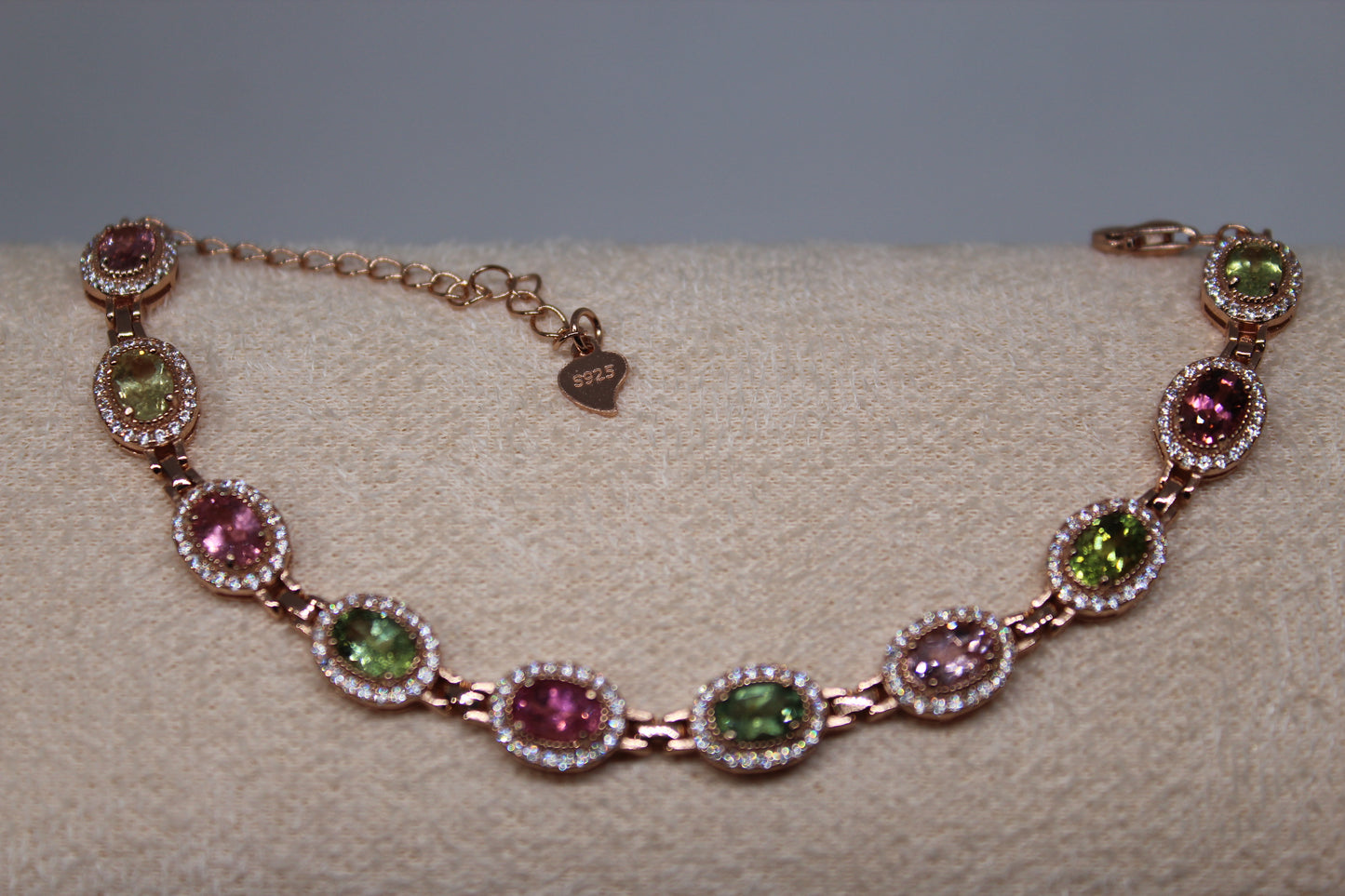 Colorful Tourmaline Bracelet in 925 Sterling Silver with Rose Gold Plating