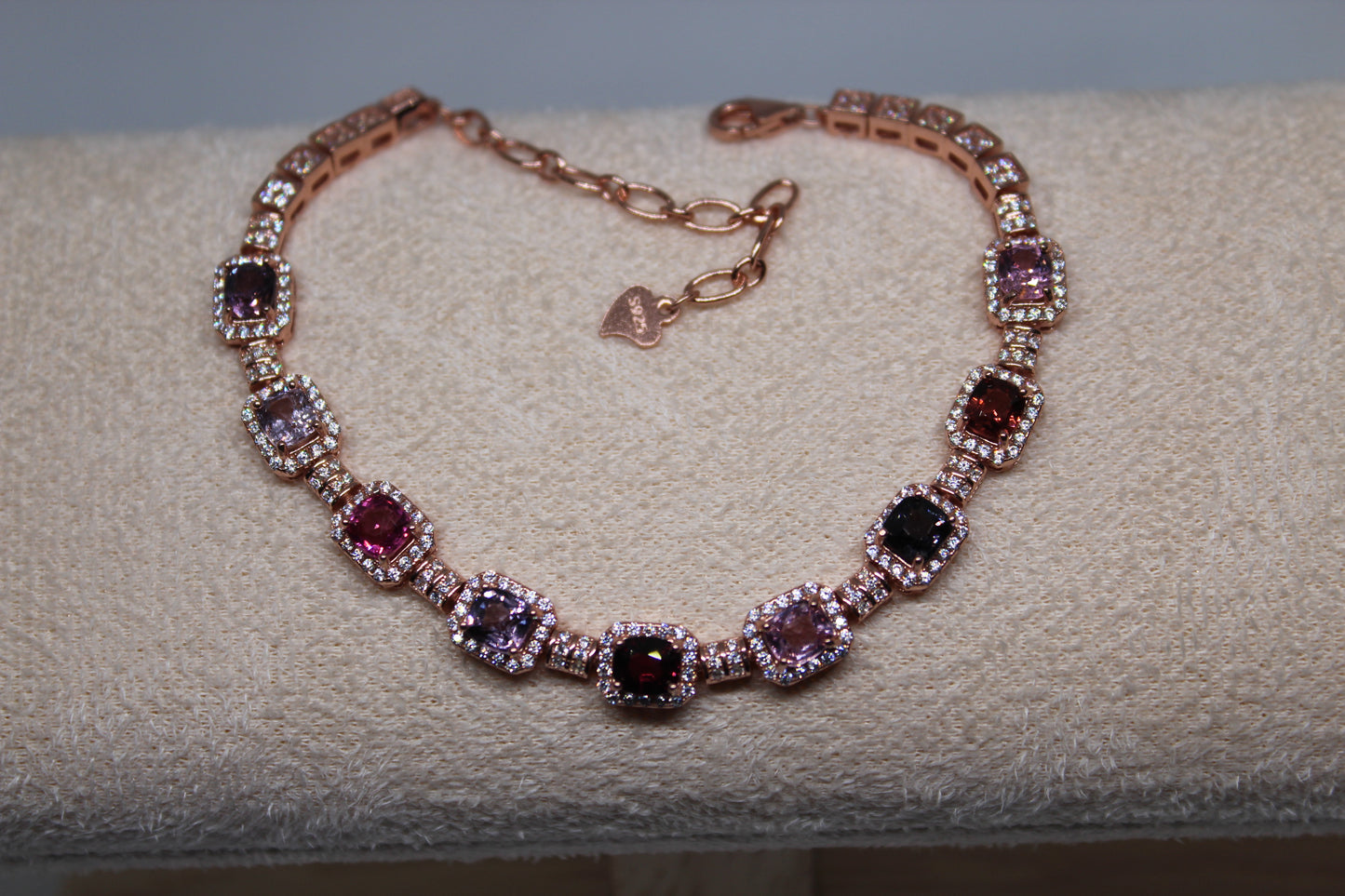 Colorful Spinel Bracelet in 925 Sterling Silver with Rose Gold Plating