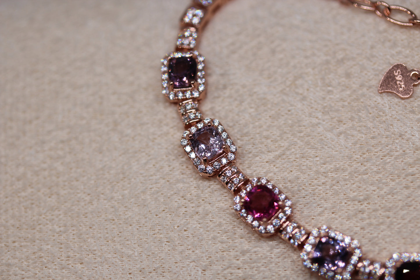 Colorful Spinel Bracelet in 925 Sterling Silver with Rose Gold Plating
