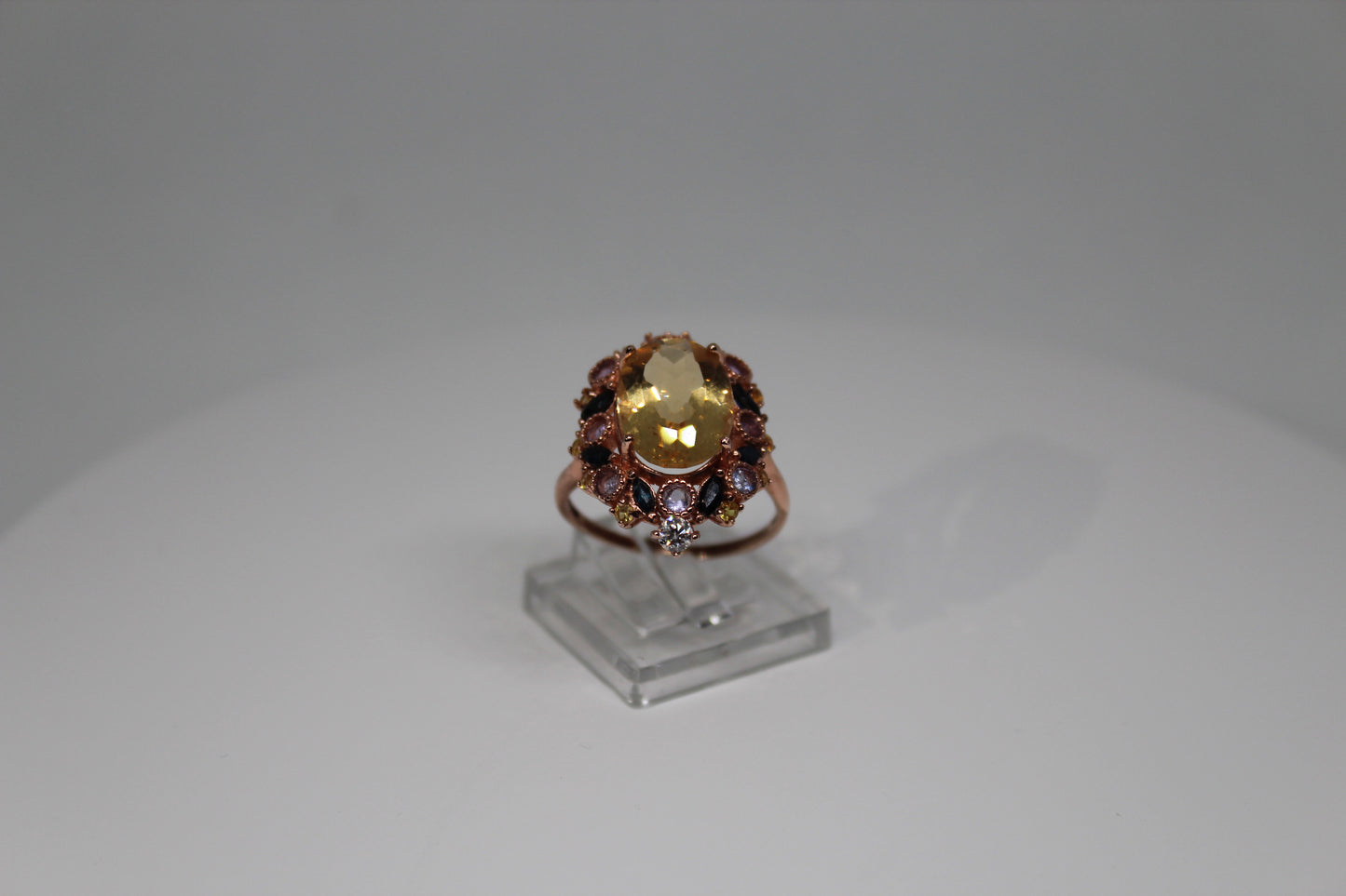 Citrine Ring with Tanzanite & Blue Sapphire Accents in 925 Sterling Silver (Rose Gold Plated)