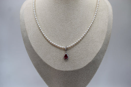 Freshwater Pearl Necklace with Natural Pink Tourmaline Pendant