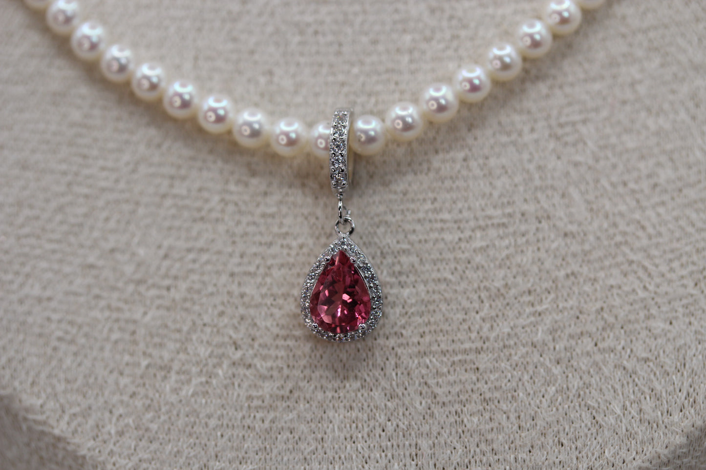 Freshwater Pearl Necklace with Natural Pink Tourmaline Pendant