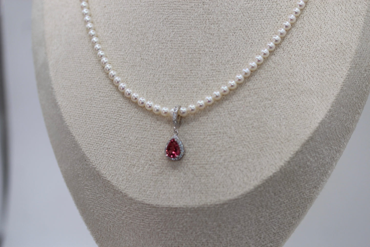 Freshwater Pearl Necklace with Natural Pink Tourmaline Pendant