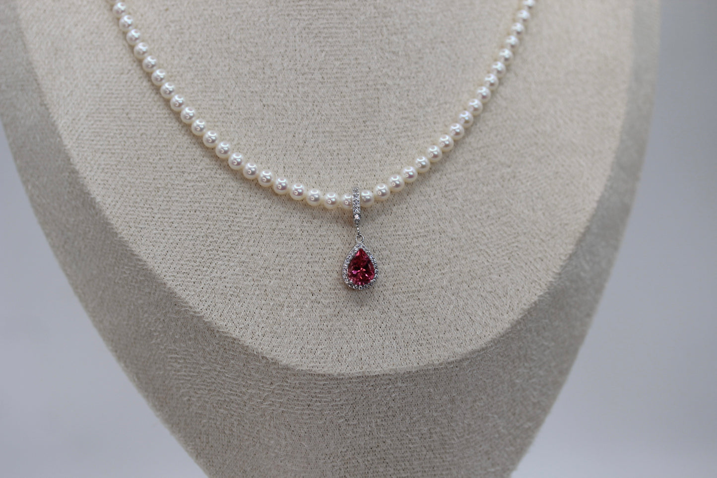 Freshwater Pearl Necklace with Natural Pink Tourmaline Pendant