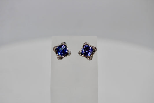 Natural Tanzanite Stud Earrings in Sterling Silver