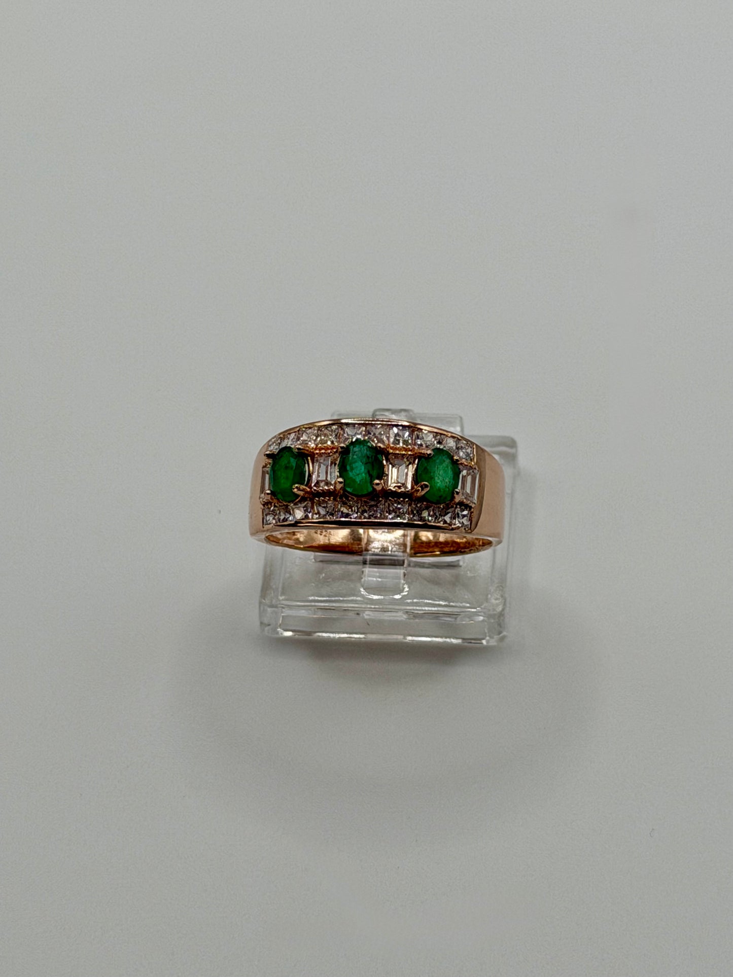 Natural Zambian Emerald Three-Stone Ring – 0.57 CT Total Weight