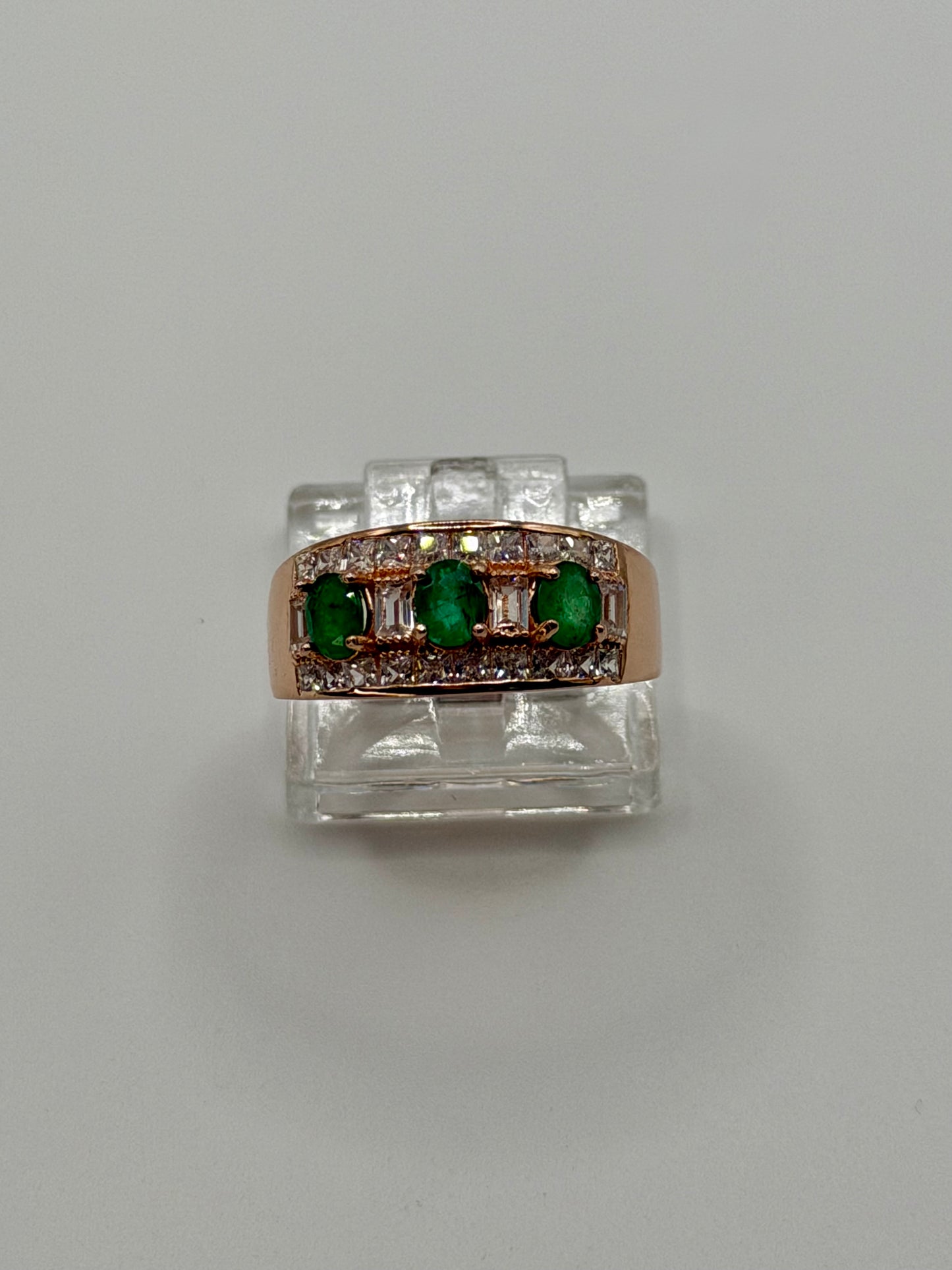 Natural Zambian Emerald Three-Stone Ring – 0.57 CT Total Weight