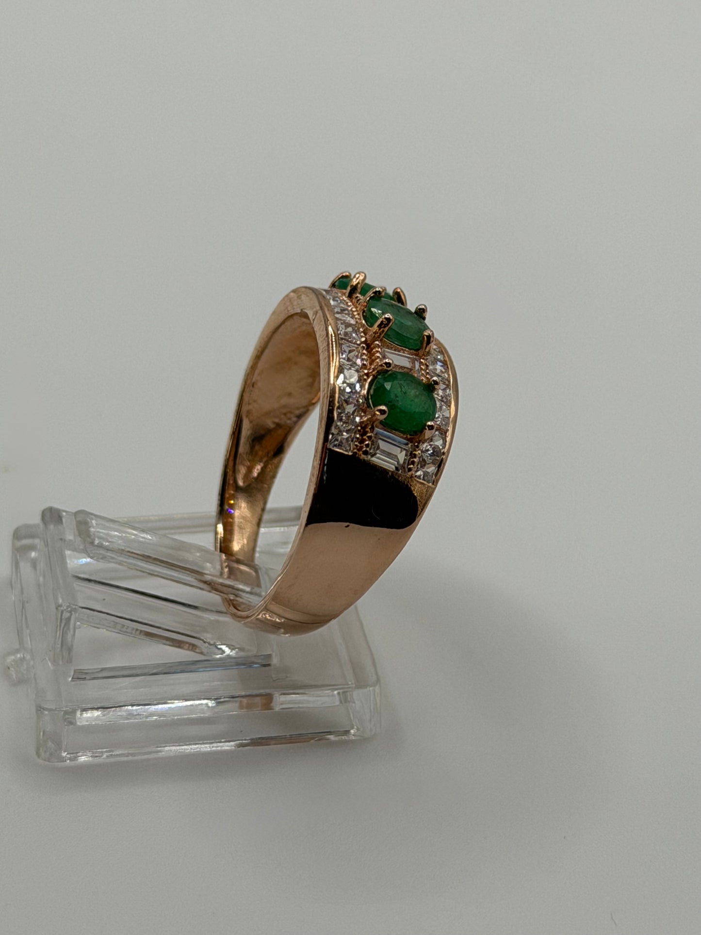 Natural Zambian Emerald Three-Stone Ring – 0.57 CT Total Weight