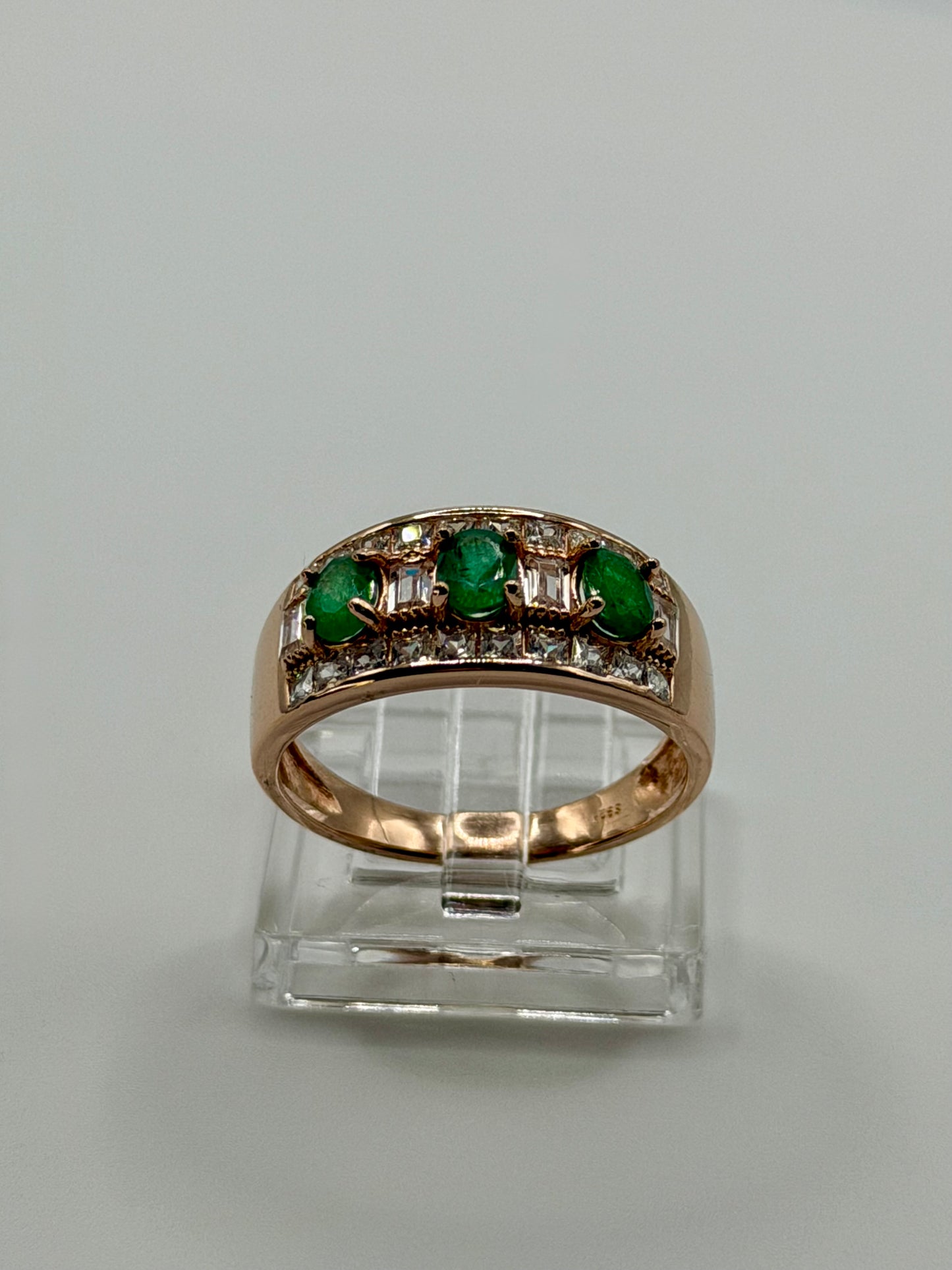 Natural Zambian Emerald Three-Stone Ring – 0.57 CT Total Weight