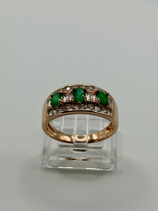 Natural Zambian Emerald Three-Stone Ring – 0.57 CT Total Weight