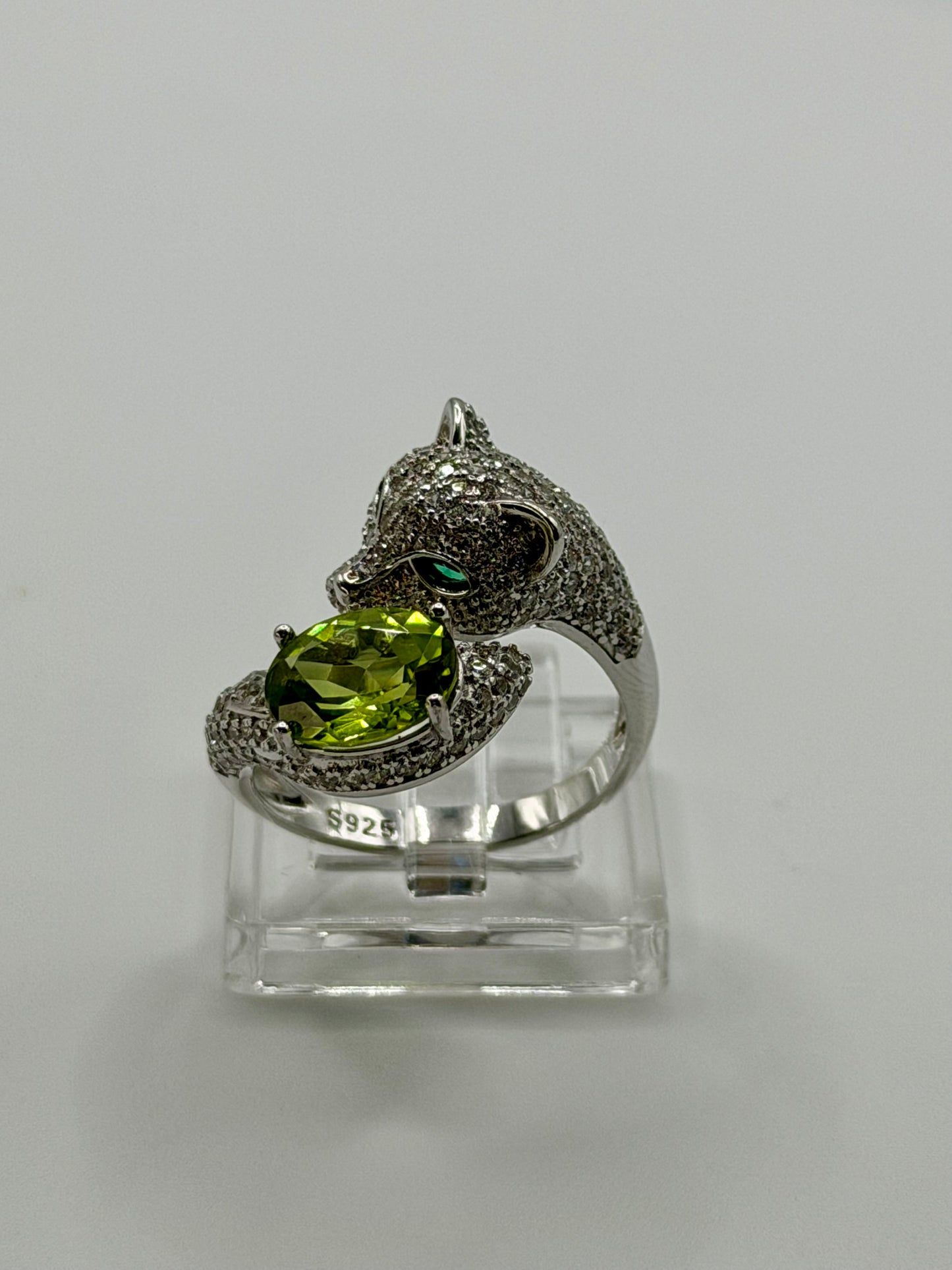 Natural Peridot Panther Ring
