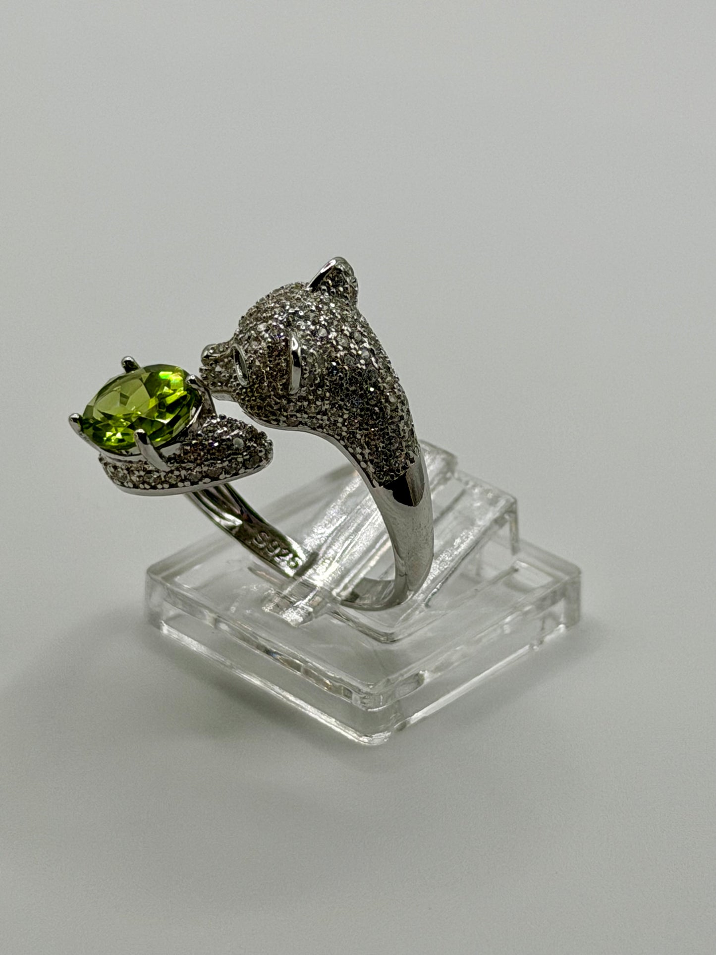 Natural Peridot Panther Ring