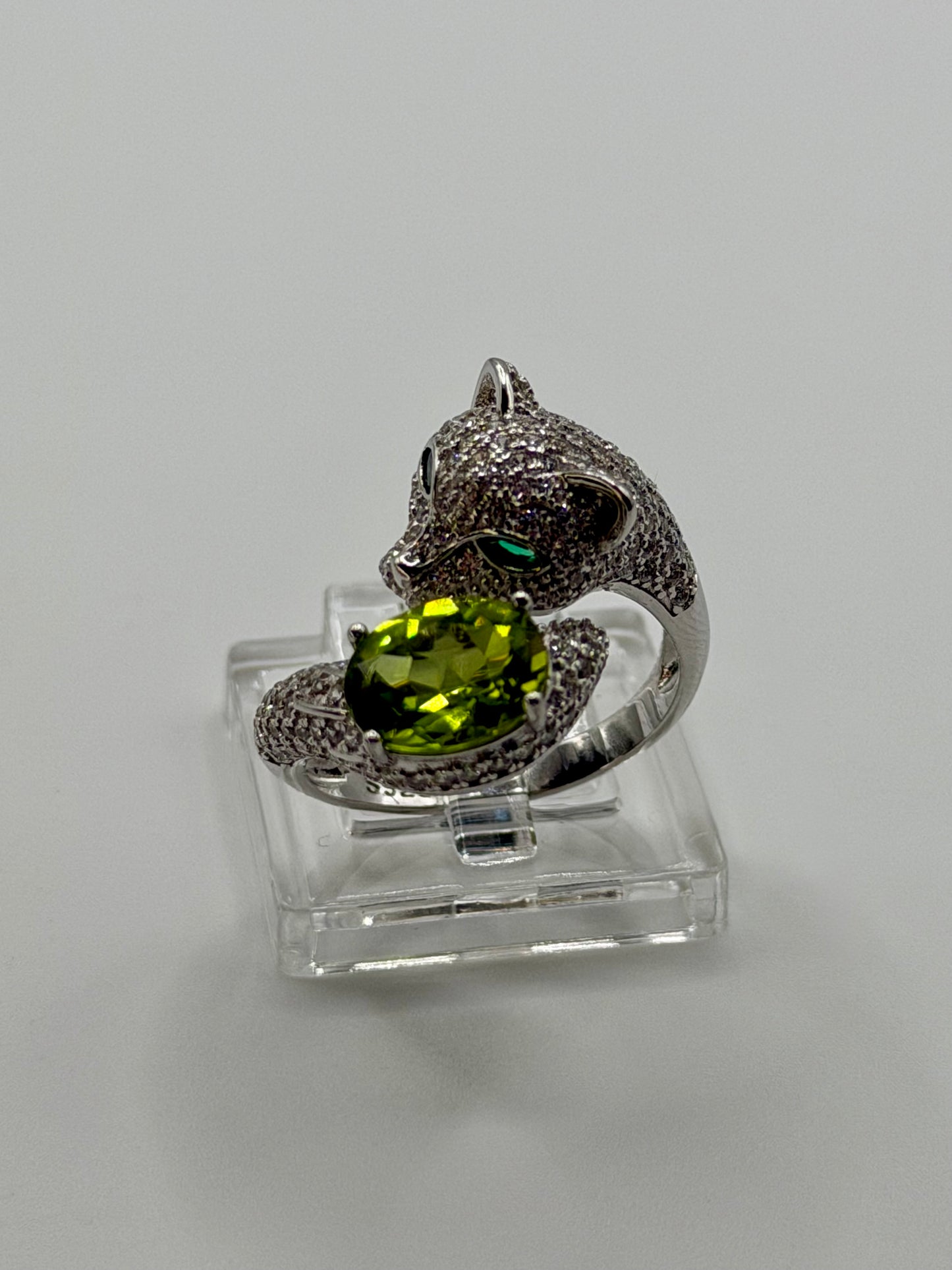 Natural Peridot Panther Ring