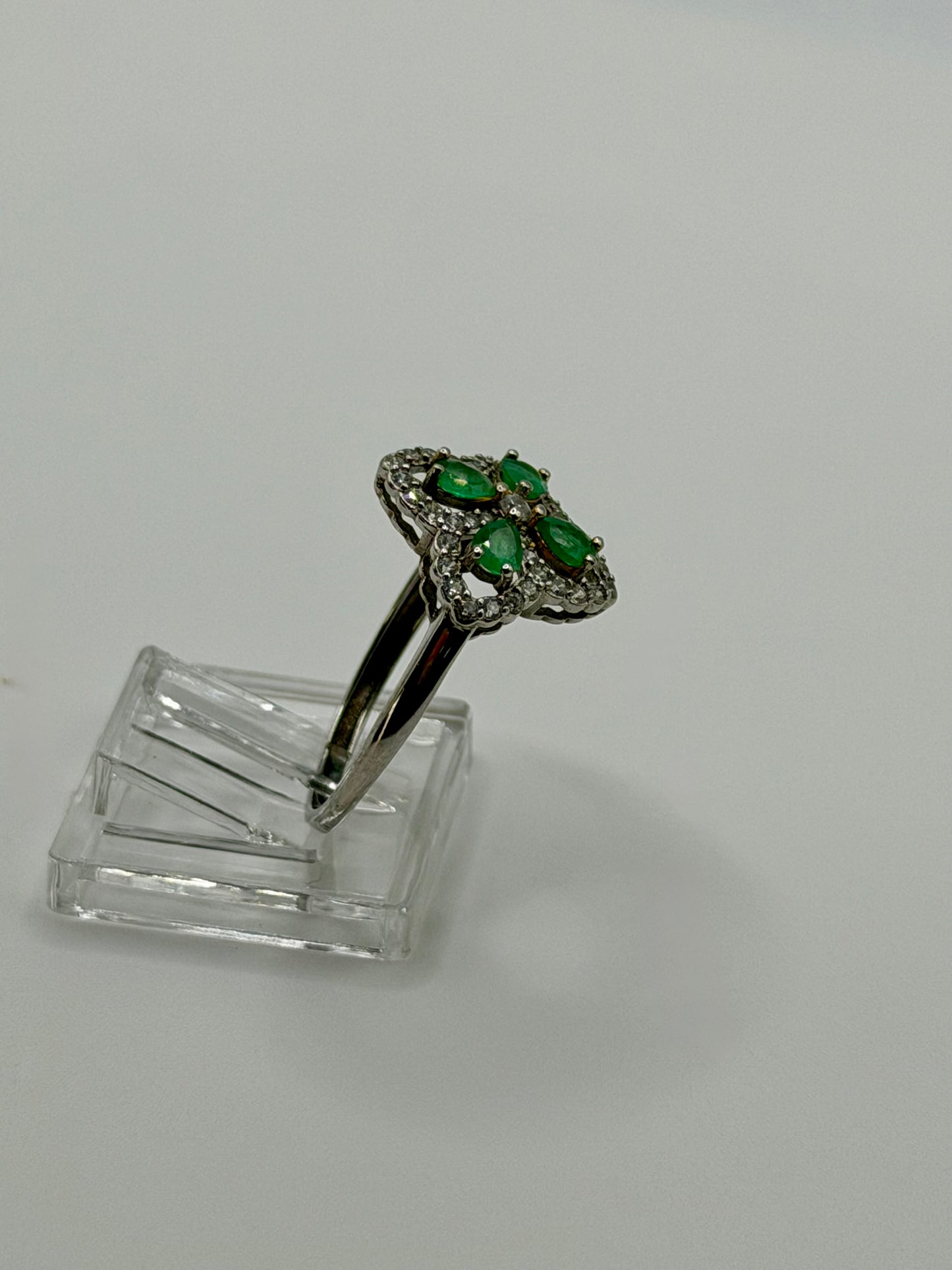Natural Zambian Emerald Floral Ring – 0.76 CT Total Weight