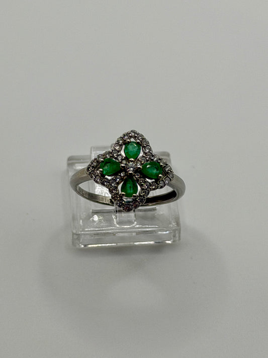 Natural Zambian Emerald Floral Ring – 0.76 CT Total Weight